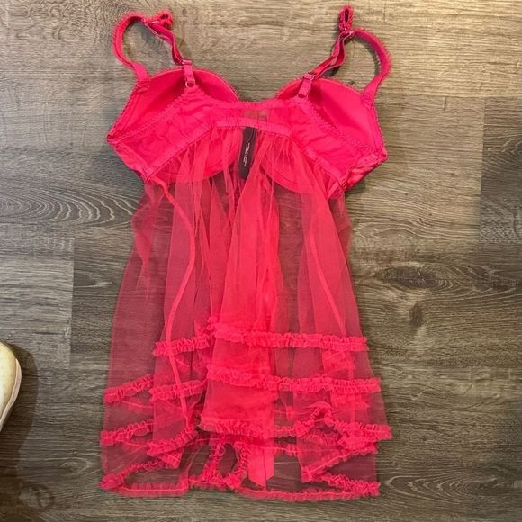 NWOT Victoria’s Secret Sheer Hot Pink Open Baby Doll Top size 36C - Picture 5 of 6
